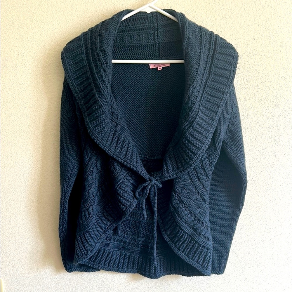 Made In Italy Boho Pretty Blue Textured Cable Knit Chunky Shawl Collar